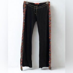 Vtg Y2K Tova Celine Designer Black Floral Embroidered Wide Leg Pants Large